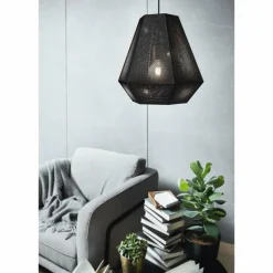 Lampes Industrielles-Luminaires Eglo Suspension EGLO CHIAVICA Nickel mat, Noir, 1 lumière