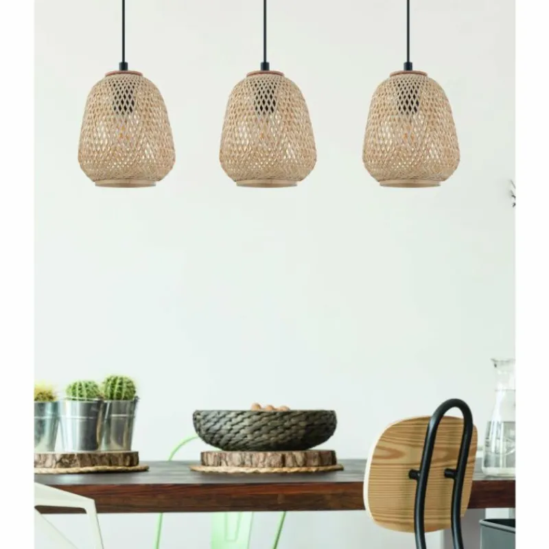 Style Boho-Chic-Luminaires Eglo Suspension Eglo DEMBLEBY Noir, 3 lumières