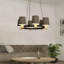 Lampes En Tissu-Luminaires Eglo Suspension Eglo EDALE Écru, Noir, 6 lumières