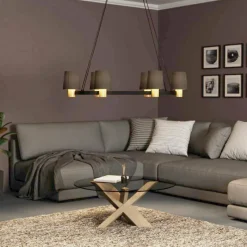 Lampes En Tissu-Luminaires Eglo Suspension Eglo EDALE Écru, Noir, 6 lumières