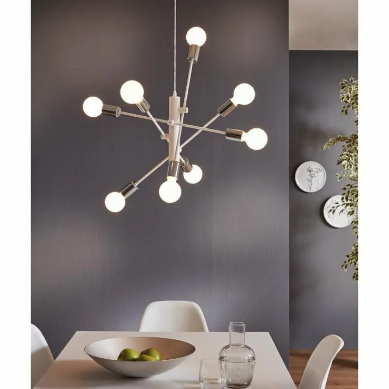 Luminaires Eglo Suspension Eglo GRADOLI Chrome, Blanc, 8 lumières* Suspensions