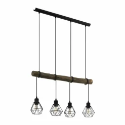 Lampes En Bois-Luminaires Eglo Suspension Eglo HORNINGTOPS Crème, Noir, 4 lumières