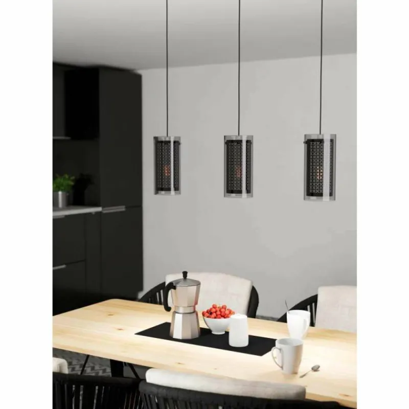 Luminaires Eglo Suspension Eglo PINTO TEXTIL Noir, 3 lumières