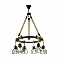 Lampes Industrielles-Luminaires Eglo Suspension EGLO RAMPSIDE Brun, Noir, 6 lumières