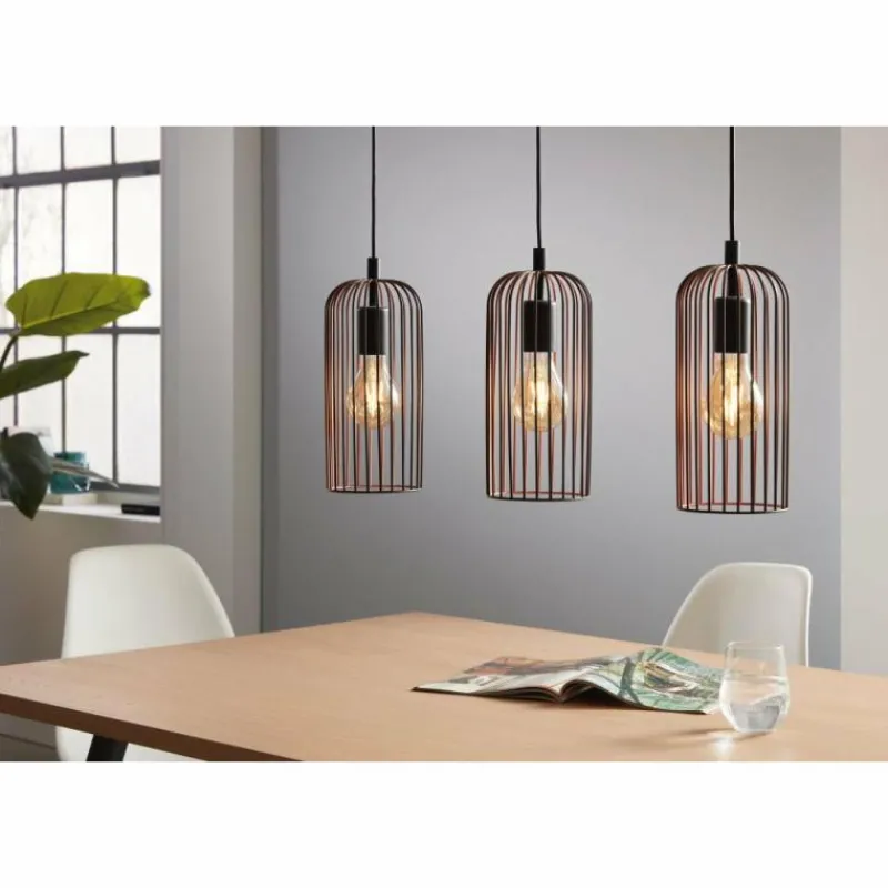 Lampes Industrielles-Luminaires Eglo Suspension Eglo ROCCAMENA Cuivre, Noir, 3 lumières