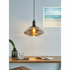 Suspension Verre Fumé-Luminaires Eglo Suspension EGLO TORRONTES Nickel mat, Noir, 1 lumière