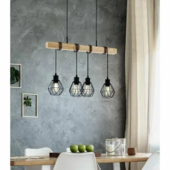 Style Boho-Chic-Luminaires Eglo Suspension Eglo TOWNSHEND Écru, Noir, 4 lumières