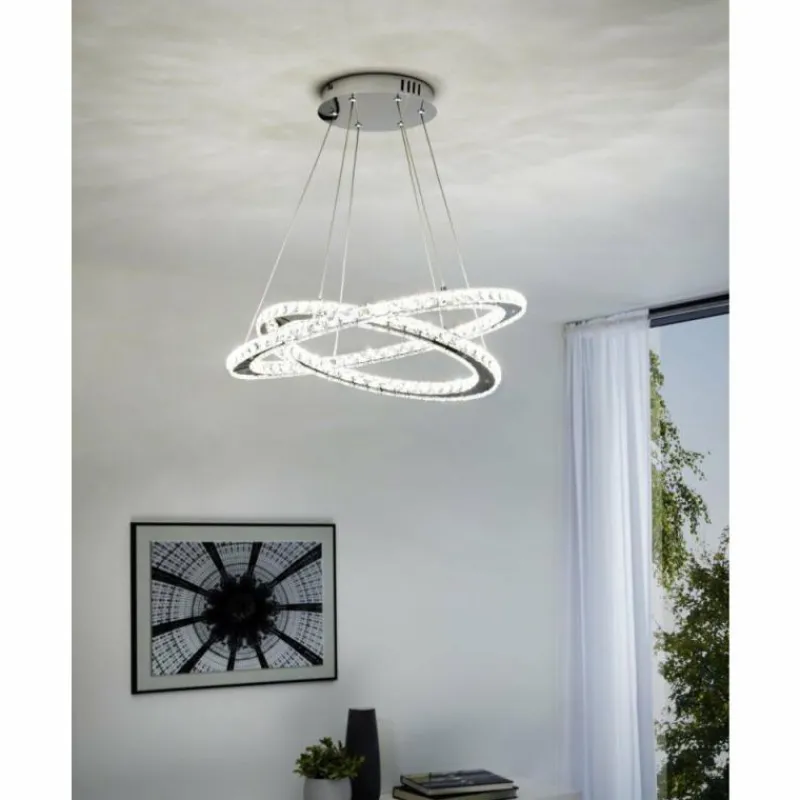 Luminaires Eglo Suspension Eglo VARRAZO LED Chrome, Aspect cristal, 1 lumière* Éclairage Led
