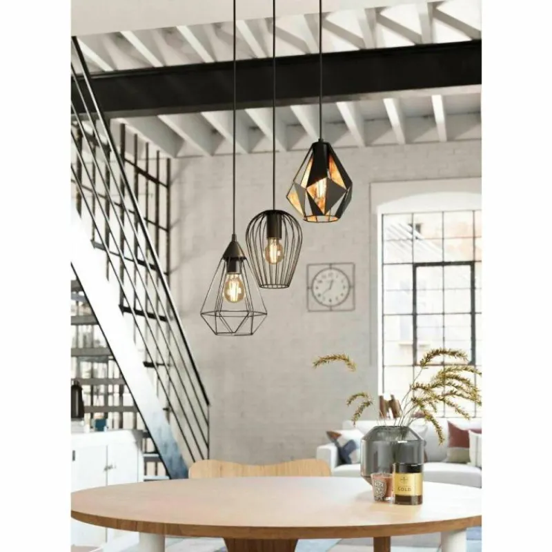 Lampes Vintages & Rétros-Luminaires Eglo Suspension Eglo-Leuchten DISTAFF Noir, 3 lumières