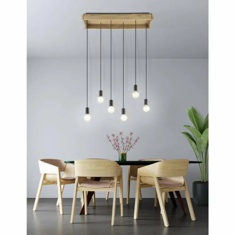 Lampes Vintages & Rétros-Luminaires Eglo Suspension Eglo-Leuchten WOOTTON Brun, Noir, 6 lumières