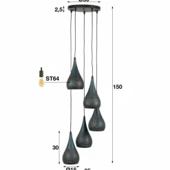 Lampes Vintages & Rétros-hofstein Suspension EGMOND Brun, Noir, 5 lumières