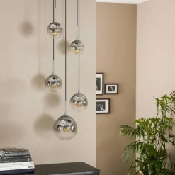 Suspension Verre Fumé-Zijlstra Suspension Eidanger Argent Oxydé, 5 lumières