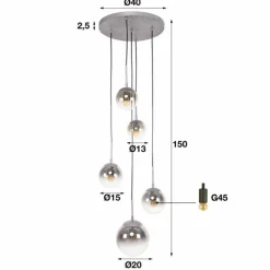 Suspension Verre Fumé-Zijlstra Suspension Eidanger Argent Oxydé, 5 lumières