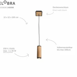 Lampes En Bois-Luminaires Elobra Suspension Elobra Bolivia Écru, Noir, 1 lumière
