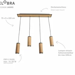 Lampes En Bois-Luminaires Elobra Suspension Elobra Bolivia Écru, Noir, 4 lumières