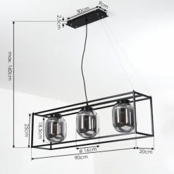 Suspension Verre Fumé-hofstein Suspension Elvange Noir, 3 lumières