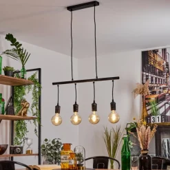 Lampes Industrielles-hofstein Suspension Ermatingen Brun foncé, Nickel mat, 4 lumières