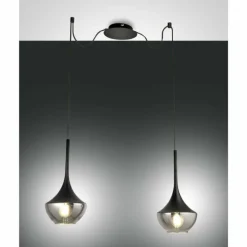 Suspension Verre Fumé-Luminaires Fabas Luce Suspension Fabas Luce Apollo Noir, 2 lumières