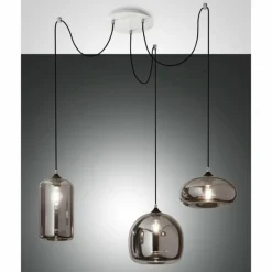Suspension Verre Fumé-Luminaires Fabas Luce Suspension Fabas Luce Fiona Blanc, 3 lumières