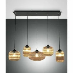 Luminaires Fabas Luce Suspension Fabas Luce Gillis Noir, 5 lumières