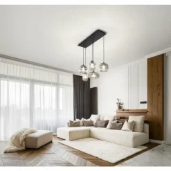 Suspension Verre Fumé-Luminaires Fabas Luce Suspension Fabas Luce Gillis Noir, 5 lumières