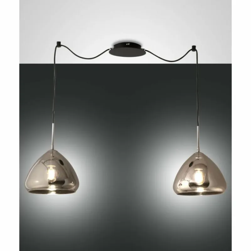 Suspension Verre Fumé-Luminaires Fabas Luce Suspension Fabas Luce Glow Noir, 2 lumières