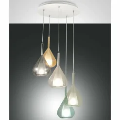 Suspension Verre Fumé-Luminaires Fabas Luce Suspension Fabas Luce Lila Blanc, 5 lumières
