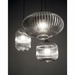 Suspension Verre Fumé-Luminaires Fabas Luce Suspension Fabas Luce Nordal Noir, 3 lumières
