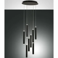 Luminaires Fabas Luce Suspension Fabas Luce Prado LED Noir, 8 lumières* Éclairage Led