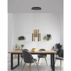 Lampes Dorées-Luminaires Fabas Luce Suspension Fabas Luce Prado LED Or, Noir, 8 lumières