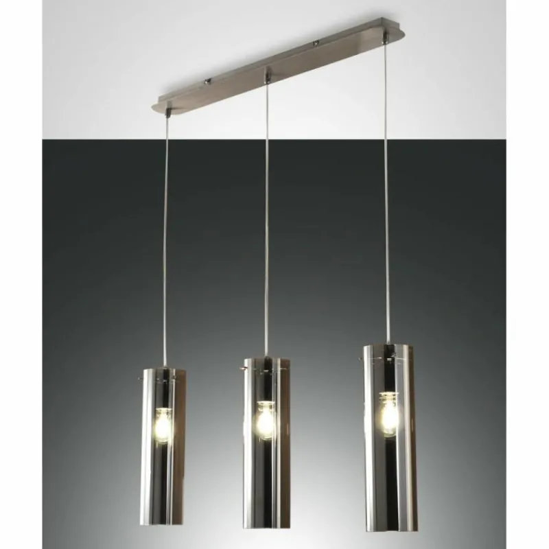Suspension Verre Fumé-Luminaires Fabas Luce Suspension Fabas Luce Sintesi Nickel brillant, 3 lumières