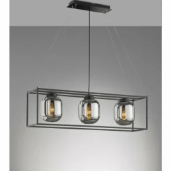 Suspension Verre Fumé-Luminaires Fischer & Honsel Suspension Fischer & Honsel Regi Noir, 3 lumières