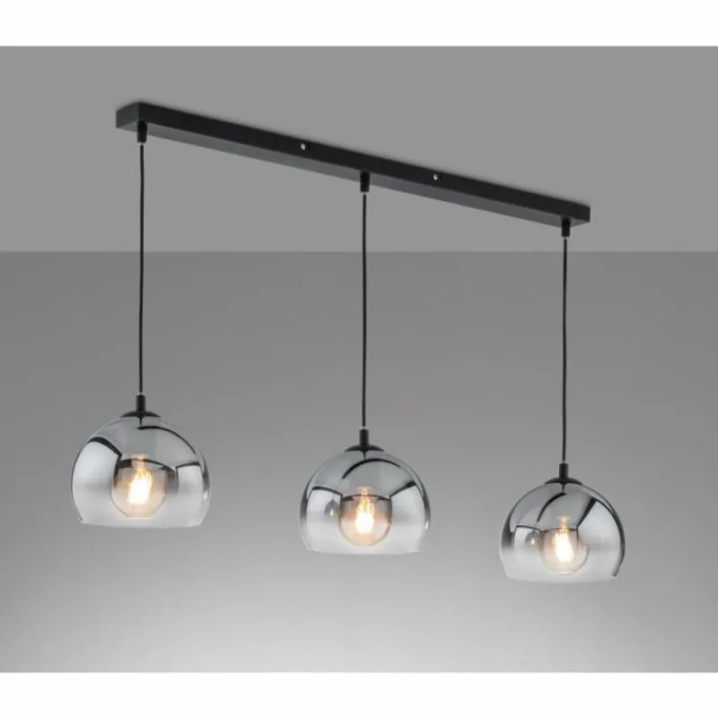 Suspension Verre Fumé-Luminaires Fischer & Honsel Suspension Fischer & Honsel Amos Noir, 3 lumières