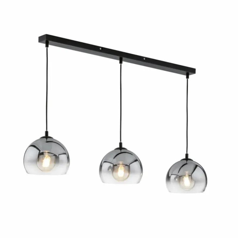 Suspension Verre Fumé-Luminaires Fischer & Honsel Suspension Fischer & Honsel Amos Noir, 3 lumières