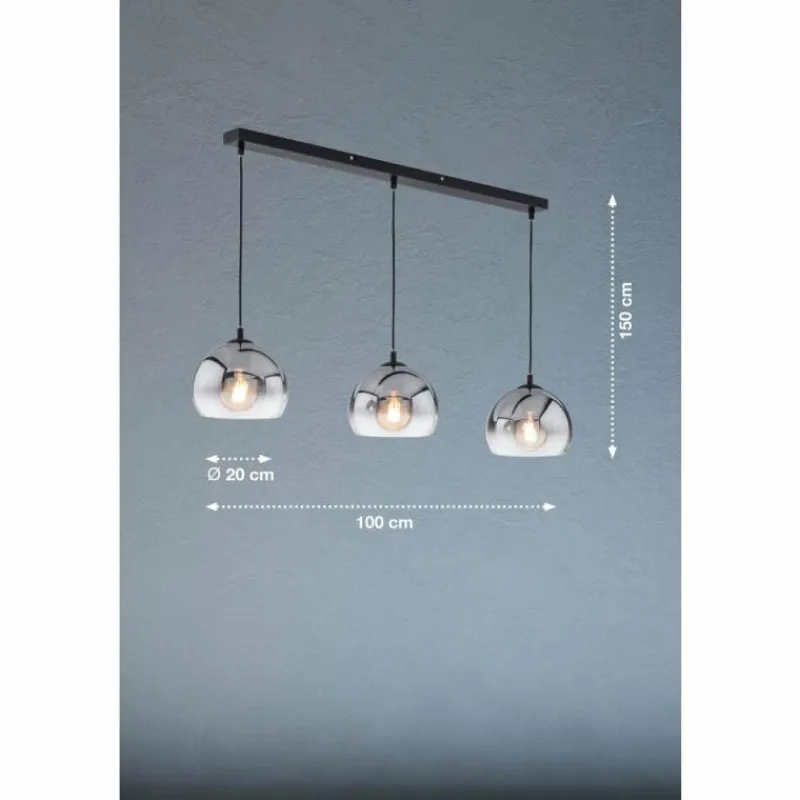 Suspension Verre Fumé-Luminaires Fischer & Honsel Suspension Fischer & Honsel Amos Noir, 3 lumières