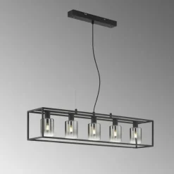 Suspension Verre Fumé-Luminaires Fischer & Honsel Suspension Fischer & Honsel Iska Noir, 5 lumières