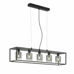 Suspension Verre Fumé-Luminaires Fischer & Honsel Suspension Fischer & Honsel Iska Noir, 5 lumières