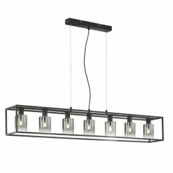 Suspension Verre Fumé-Luminaires Fischer & Honsel Suspension Fischer & Honsel Iska Noir, 7 lumières