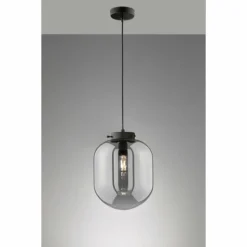 Suspension Verre Fumé-Luminaires Fischer & Honsel Suspension Fischer & Honsel Regi Noir, 1 lumière