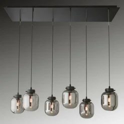 Suspension Verre Fumé-Luminaires Fischer & Honsel Suspension Fischer & Honsel Regi Noir, 6 lumières