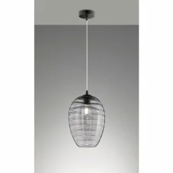 Suspension Verre Fumé-Luminaires Fischer & Honsel Suspension Fischer-Honsel Gordes Noir, 1 lumière