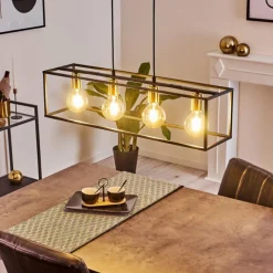 Lampes Vintages & Rétros-hofstein Suspension Flambeau Noir, 4 lumières