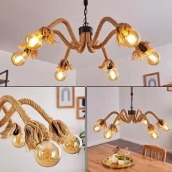 Lampes Vintages & Rétros-hofstein Suspension Freetown Brun, Noir, 6 lumières