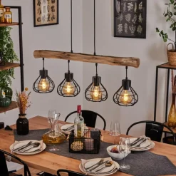 Lampes Industrielles-hofstein Suspension Gainesville Bois foncé, Noir, 4 lumières