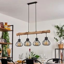 Lampes Industrielles-hofstein Suspension Gainesville Bois foncé, Noir, 4 lumières
