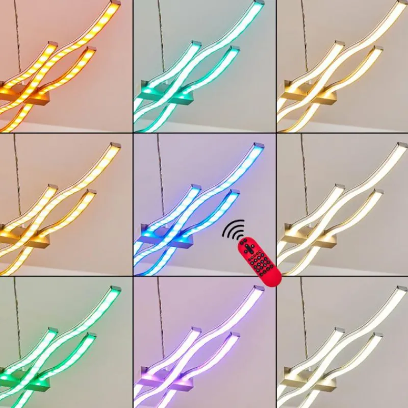 hofstein Suspension Gamsen LED Acier brossé, 3 lumières, Télécommandes, Changeur de couleurs