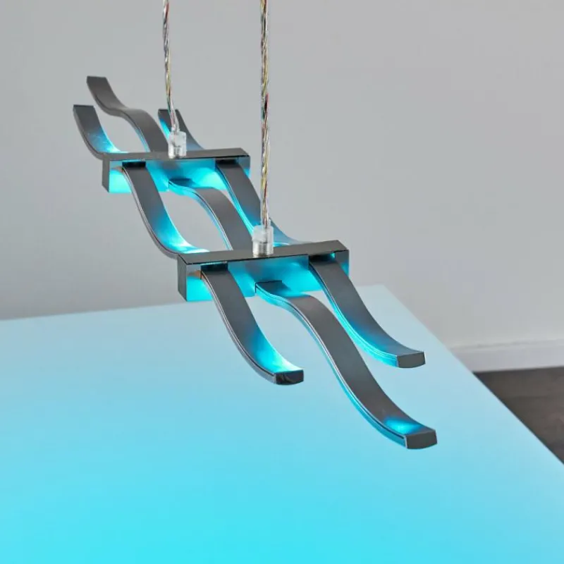 hofstein Suspension Gamsen LED Acier brossé, 3 lumières, Télécommandes, Changeur de couleurs