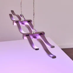 hofstein Suspension Gamsen LED Acier brossé, 3 lumières, Télécommandes, Changeur de couleurs