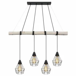 Luminaires Scandinaves-Luminaires Globo Lighting Suspension Globo ADA Bois clair, Noir, 4 lumières