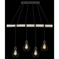 Luminaires Scandinaves-Luminaires Globo Lighting Suspension Globo ADA Bois clair, Noir, 4 lumières